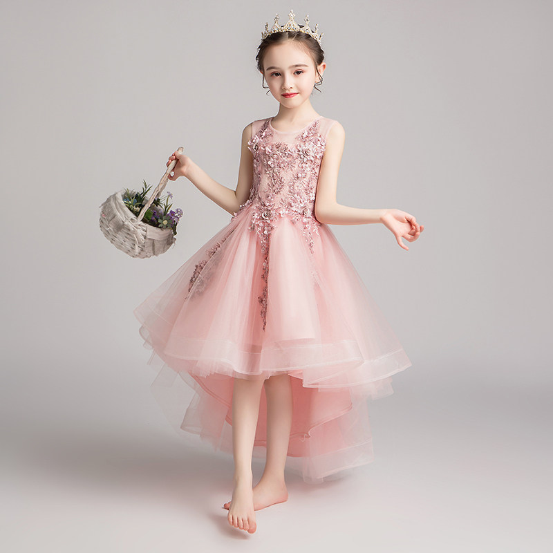 儿童礼服公主裙女童生日小女孩花童主持人钢琴演出服演奏粉色夏季