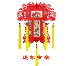 纸雕彩灯、藁城宫灯之连年有余余、中号(40cm)外事商务礼品灯笼