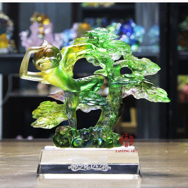 六合春 琉璃摆件高瞻远瞩福常在猴子工艺品创意商务家居装饰品