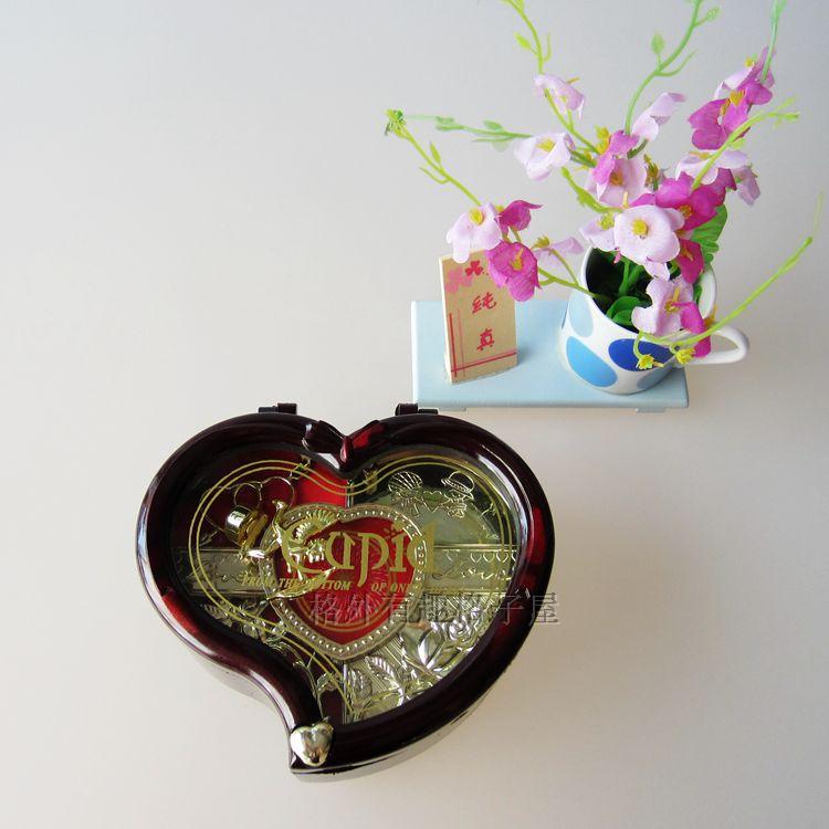 覆古老式音乐盒心形创意女孩跳芭蕾舞怀旧八音盒旋转丘比特之箭