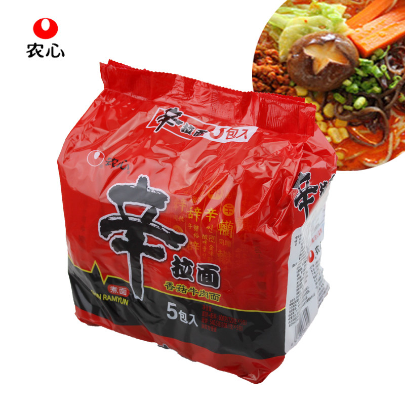 韩式风味泡面泡面香菇牛肉面农心辛拉面5连包农心拉面辛辣面