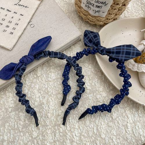 布艺褶皱格纹蝴蝶结女孩发箍发饰