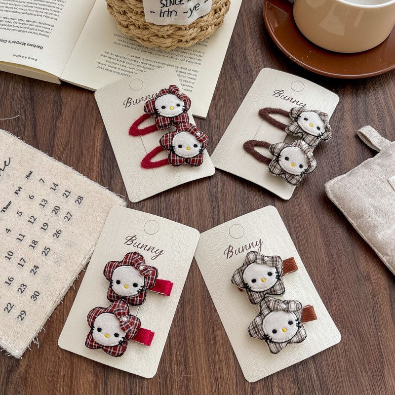 kt猫充棉格纹星星发夹儿童发夹