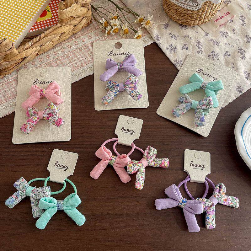 春季新款碎花飘带结儿童发夹发圈小清新百搭女孩边夹发卡头绳皮筋