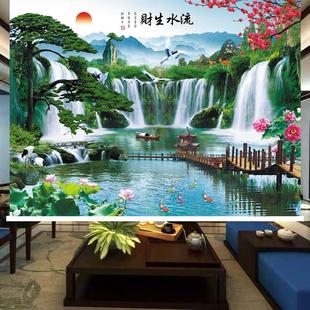 山水画定制卷帘窗帘手拉升降遮光办公室书房客厅背景挂画隔断电动