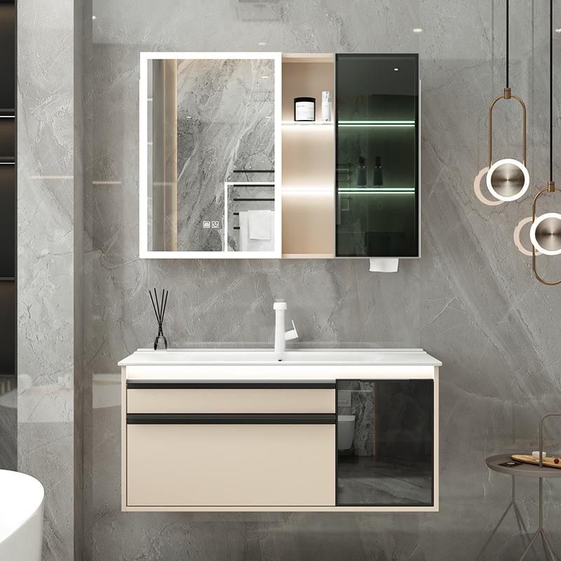免漆实木浴室柜组合陶瓷一体盆洗手洗脸池卫生间挂墙洗漱台柜