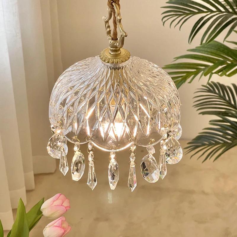 法式水晶灯玄关小吊灯轻奢全铜过道阳台餐厅吧台灯具卧室床头吊灯