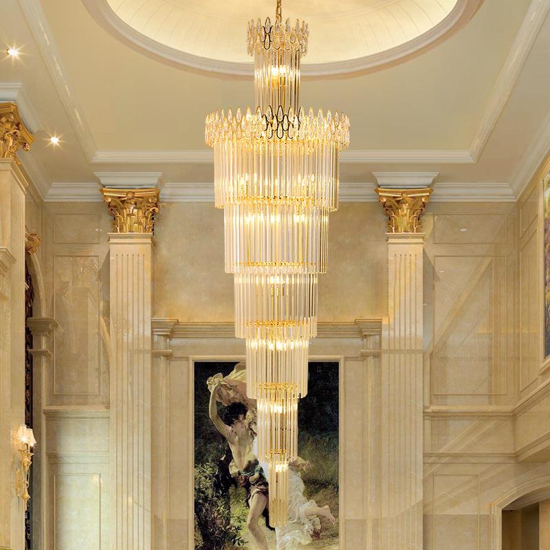 后现代楼梯吊灯复式楼水晶客厅大吊灯旋转简约别墅大厅轻奢长吊灯