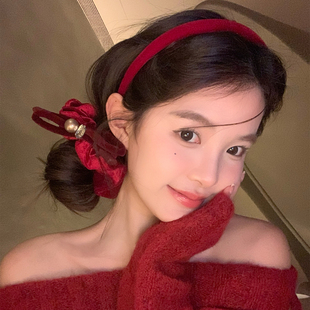 【我的脸很圆】复古高级感丝绒正红发箍水钻蝴蝶结大肠发圈发饰女