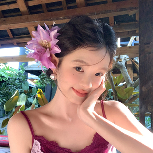 【我的脸很圆】氛围感度假风紫色系百合花抓夹韵味百搭侧边抓夹女