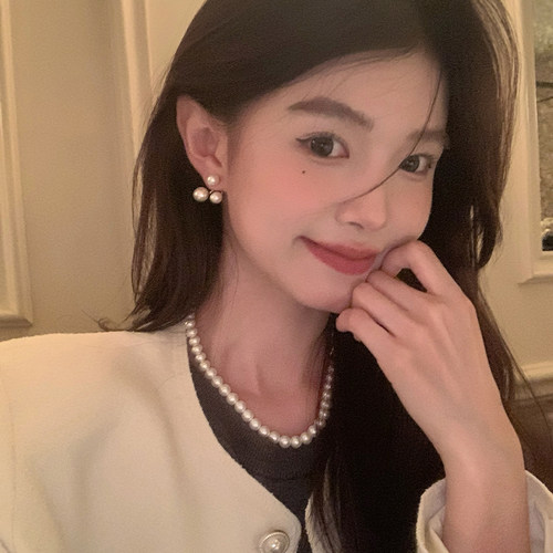 我的脸很圆女法式经典珍珠耳环