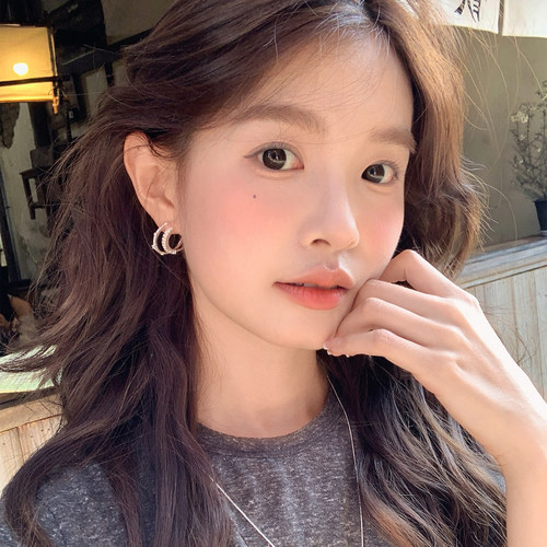 【我的脸很圆】日常通勤百搭双层C圈耳环独特闪钻耳环耳饰饰品女