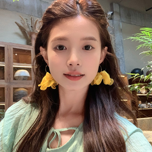 【我的脸很圆】明媚黄色飘带耳圈南法假日氛围感雪纺耳环耳饰女生