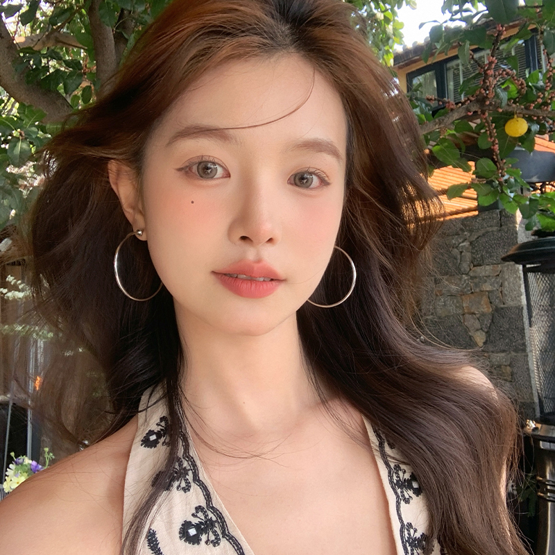 博主同款简约银色耳圈