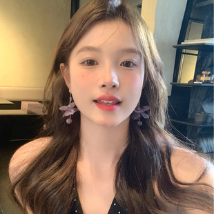 温柔超仙紫色铃兰吊坠耳环浪漫高级感花朵耳坠耳饰 脸很圆 我