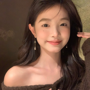 【我的脸很圆】高级感气质百搭金色长款耳环水滴锆石流苏耳环女生