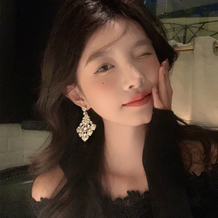 【我的脸很圆】宫廷风精致重工菱形锆石耳环年会款满钻耳坠耳饰女