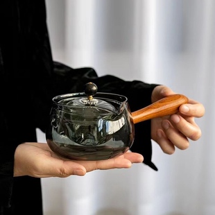 烟灰色耐高温侧把逍遥壶泡茶壶旋转茶水分离电陶炉煮茶茶具套装