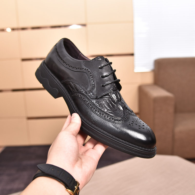 欧洲站男鞋秋新鳄鱼压纹系带皮鞋男士商务正装头层牛皮黑棕鞋子鳄