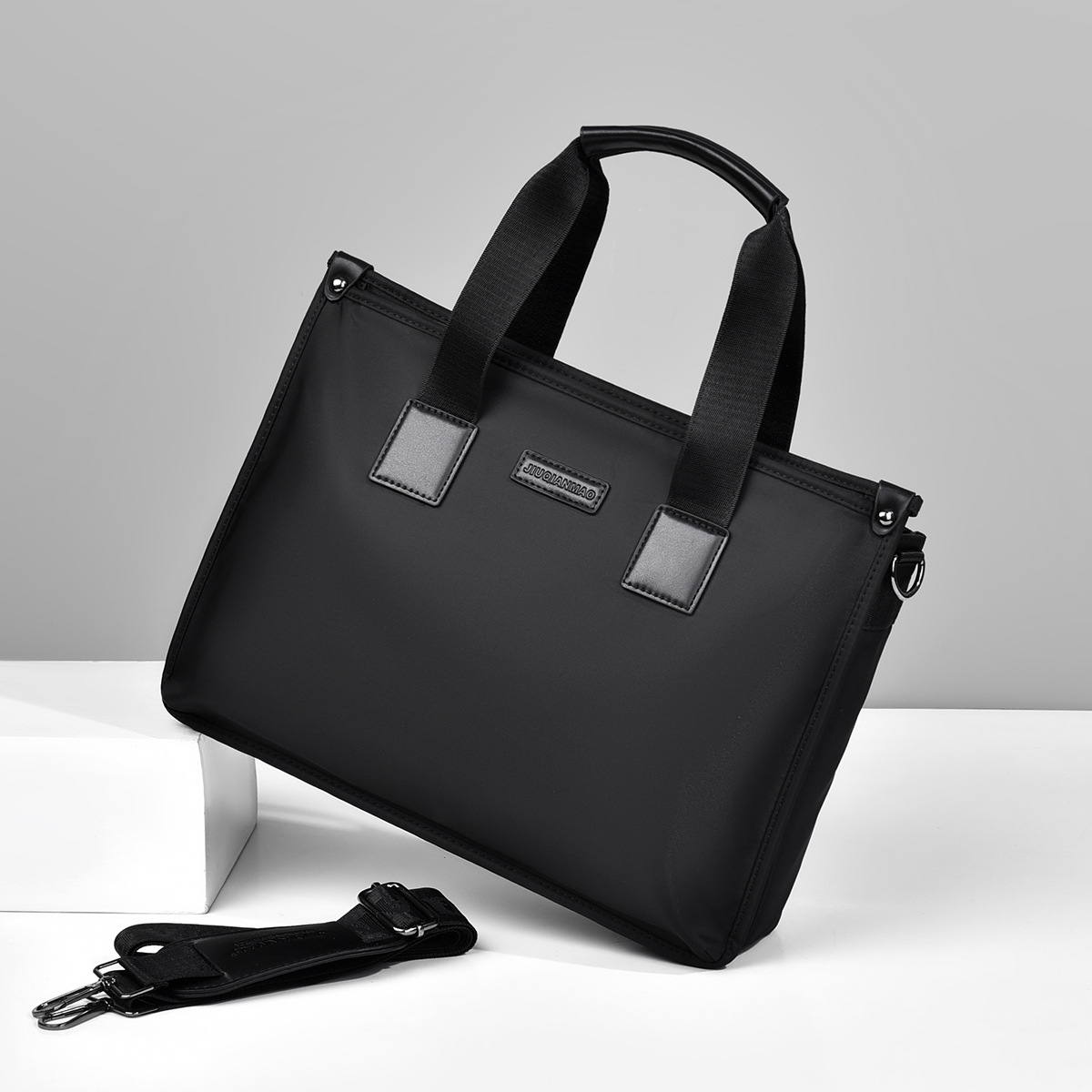 日本品质男士大容量单肩斜跨手提电脑包横款帆布休闲包牛津布男包