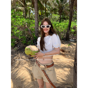 牙套大汪 【蓝调夏日】女装2025新款夏季裤子薄款女休闲短裤