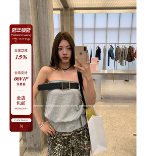 夏灰色抹胸＋皮带组合套装 牙套大汪 2025新款 女装 揣福女孩