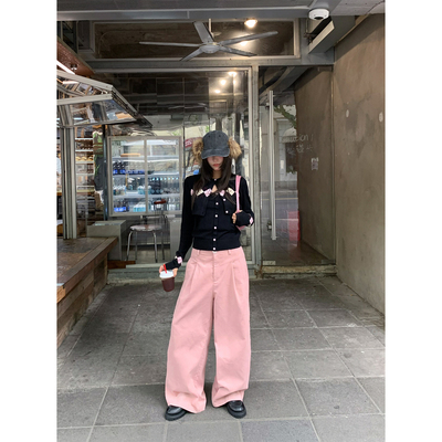 牙套大汪【大坂街头】一眼中意*冬天就要穿点粉色的灯芯绒休闲裤