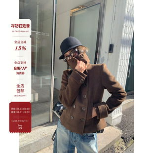 牙套大汪【温哥华在读】厚实毛呢中短款绗棉大衣外套百褶半裙套装