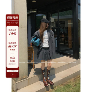 外套短裙套装 牙套大汪 条纹收腰西装 有被繆到 霸道总裁