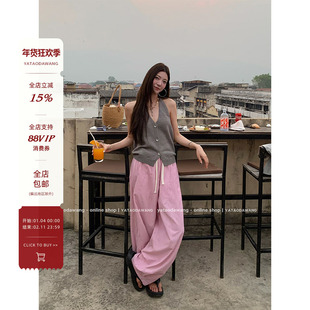 牙套大汪 【舒舒裤】松紧腰裤子女高腰休闲裤宽松慵懒风直筒长裤