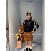 miu五代 穿完感觉瘦8斤 版 牙套大汪 型正POLO领条纹毛针织开衫