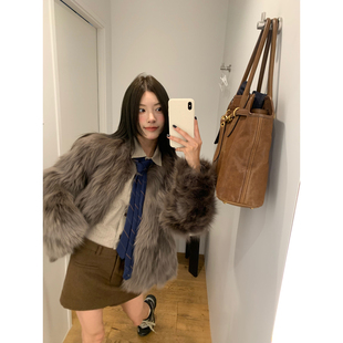 牙套大汪【流光琥珀】进口银狐坎毛自带清冷感真狐狸定染皮草外套