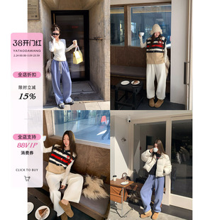 牙套大汪【巴奈绒绒】休闲裤子女冬天抽绳松紧腰宽松阔腿直筒卫裤