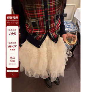 牙套大汪 重工蕾丝网纱松紧腰蛋糕裙纱裙A字半身裙 doll感千金