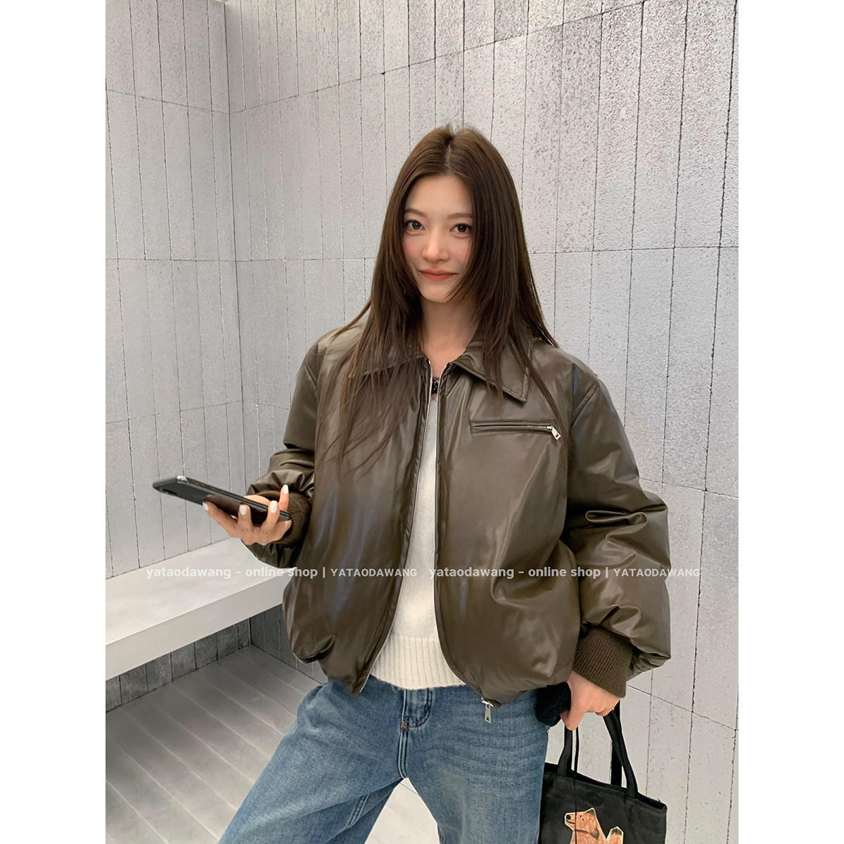 牙套大汪 一件过冬炒帅【飞行日记】PU皮皮夹克棒球服羽绒服