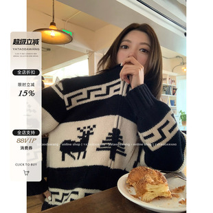 牙套大汪 圣诞月圣诞节【奈良小鹿】英伦老钱小鹿针织开衫