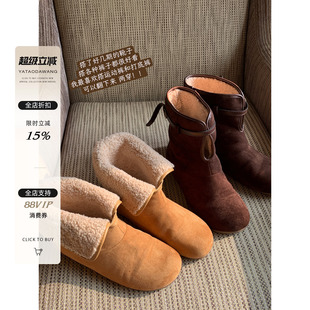 牙套大汪【小羊蹄】羊羔毛多穿造型雪地靴加绒博肯短靴东北棉鞋