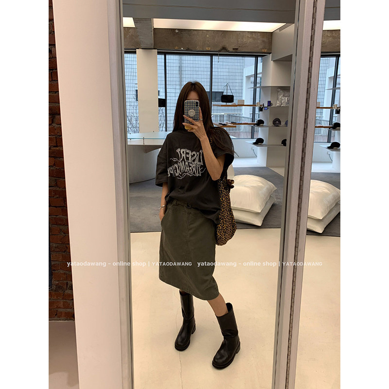 牙套大汪 【西西秘书】 牛仔大口袋工装直筒半裙好看独特短裙