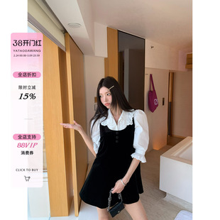 牙套大汪【奥法庄园】法式氛围感荷叶边娃娃领拼花边短袖白衬衫