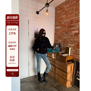 国迹巨星 百搭牛仔裤 美式 时尚 高腰微喇牛女秋冬新款 牙套大汪