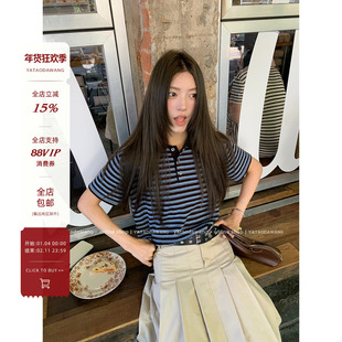 牙套大汪【英式留子】同LC*条纹不容错过留学生POLO短袖条纹T恤