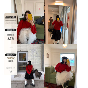 牙套大汪【喜气洋洋】100珍珠羊毛  正红显白新年色套头毛衣