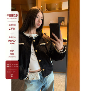 牙套大汪【香家代言人】古着灯芯绒撞色织带滚边高级夹克加棉外套