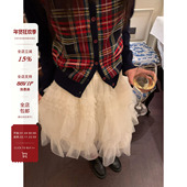 牙套大汪 doll感千金 重工蕾丝网纱松紧腰蛋糕裙纱裙A字半身裙