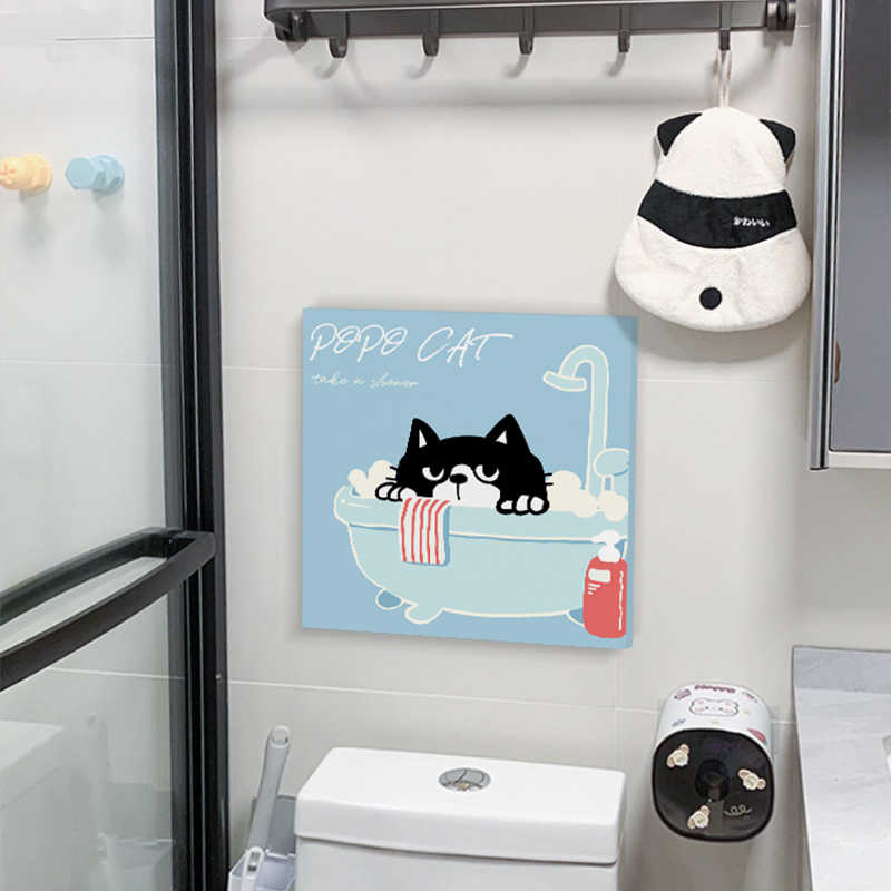 可爱猫咪卫生间装饰画洗手间浴室背景墙壁画厕所墙面小众艺术挂画图片