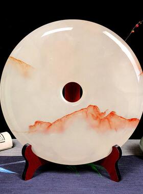 天然玉石平安扣摆件阿富汗玉客厅办公室家居装饰柜玄关玉璧乔迁礼