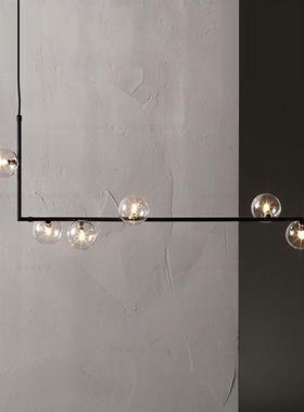 北欧后现代黑色长条形吊灯玻璃球创意铁艺横杆餐厅吧台极简装饰灯