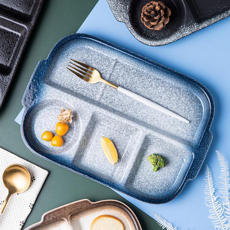 日式陶瓷分格盘子一人食餐盘分餐制分隔盘大人餐具分餐盘日式简约