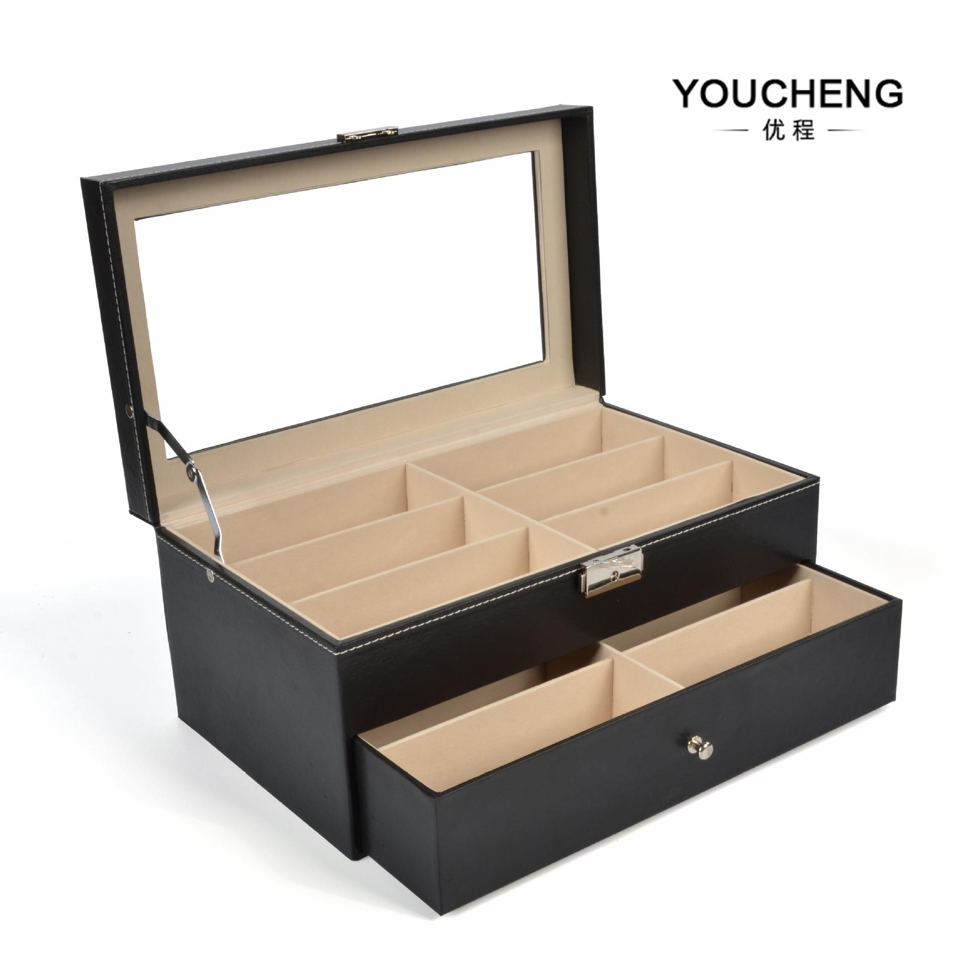 现货黑色双层眼镜盒木质眼镜收纳盒12格太阳镜墨镜收纳展示盒