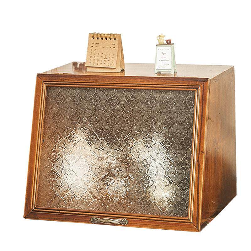 桌面收纳盒化妆品香水整理zakka实木杯子茶具翻盖玻璃防尘展示柜